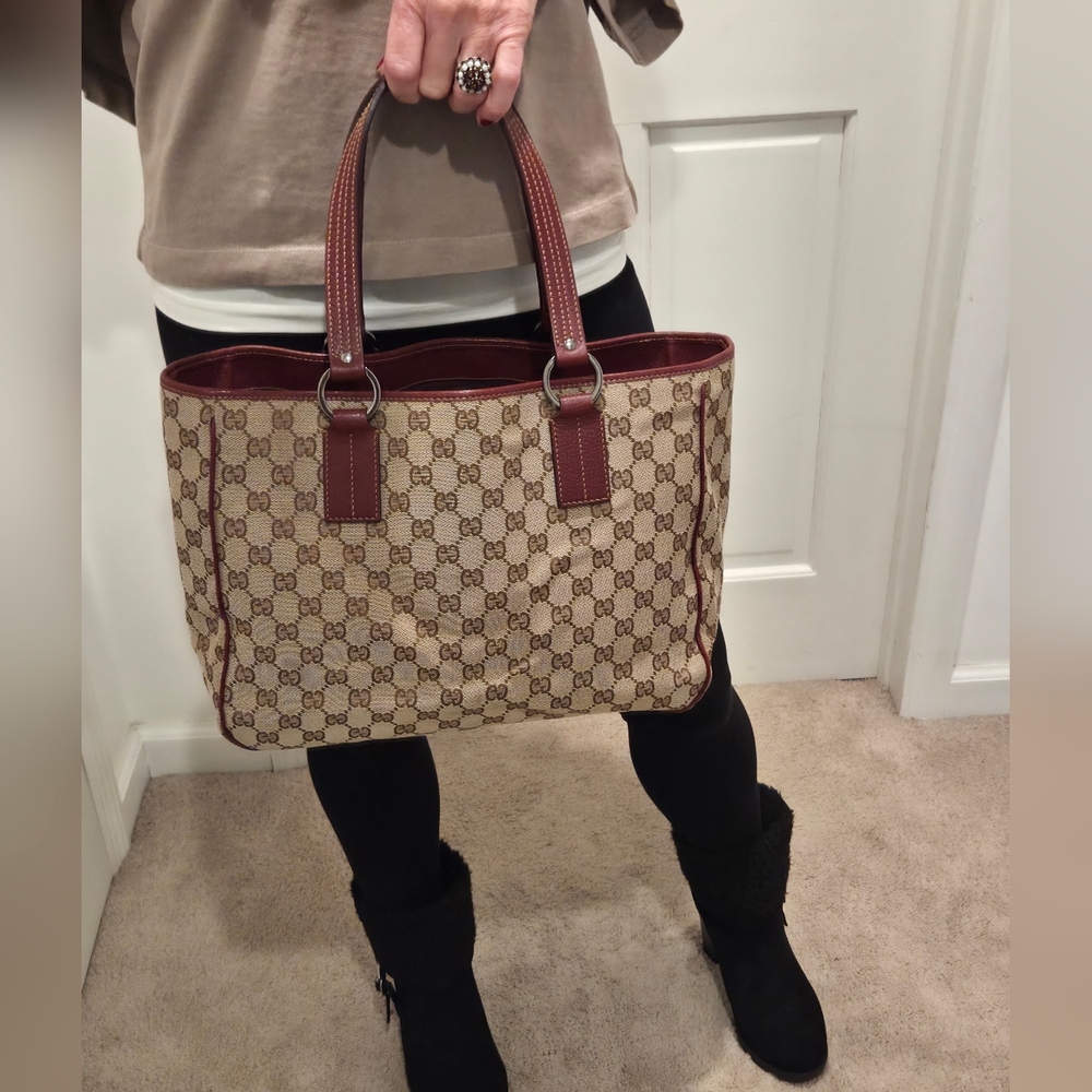 GUCCI 2005 Coated Canvas/Leather Equestrian structured Open Tote Bag Bordeaux - Picture 17 of 17